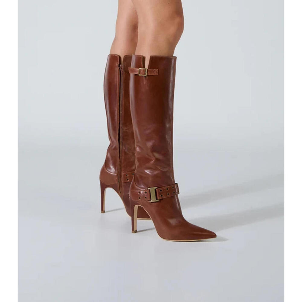 Revolve Tony Bianco cognac Gia  knee high Leather stiletto heel SZ 9.5 NIB $340
